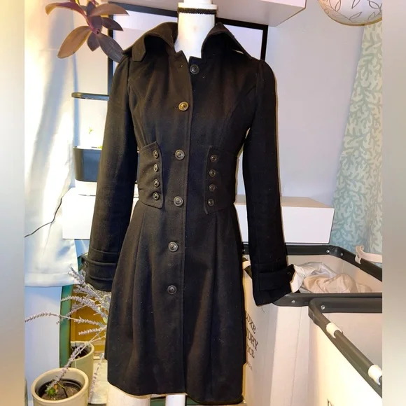Long black wool dress coat - Picture 1 of 2